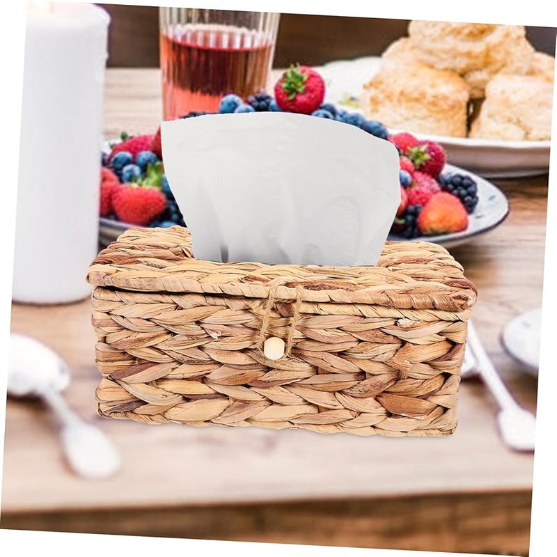 صندوق مناديل منسوج من حشيشة البحر باللون الأصفر الفاتط، حامل مناديل مكتبي كلاسيكي للمنزل والمكتب - Image 3